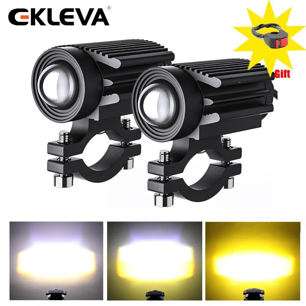 EKLEVA 2pcs Lampu Sorot Tambahan Motor LED Headlight untuk Honda Yamaha Suzuki BMW