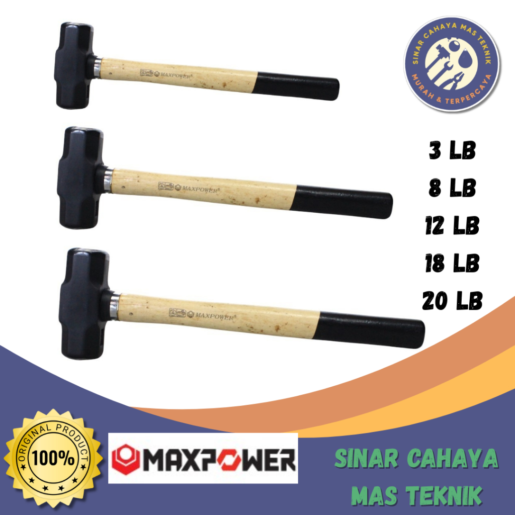 Maxpower Palu Batu Gagang Kayu / Palu Bodem Gagang Kayu / Palu Konstruksi