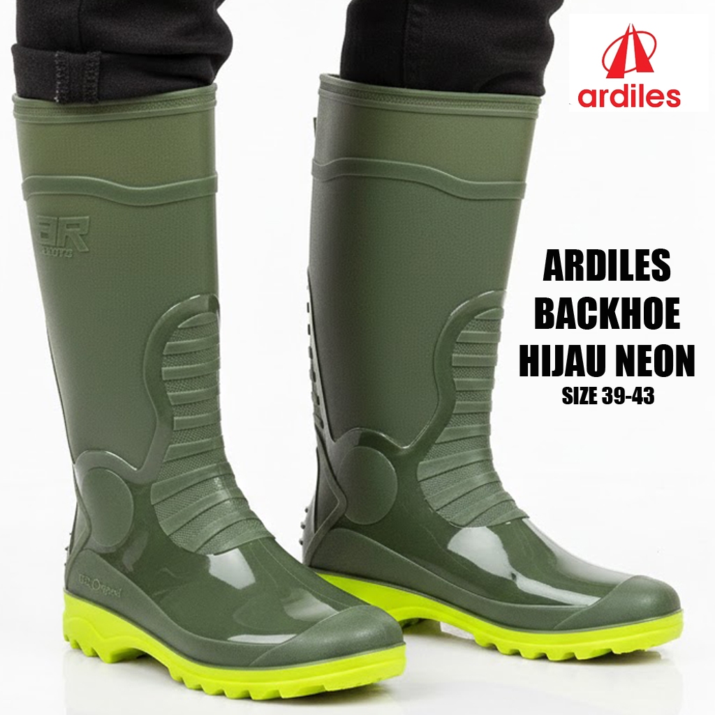 Sepatu Boot Karet Ardiles Backhoe Hijau Neon Kuning hitam Lokal Anti Air & Slip Proyek Perkebunan Pe