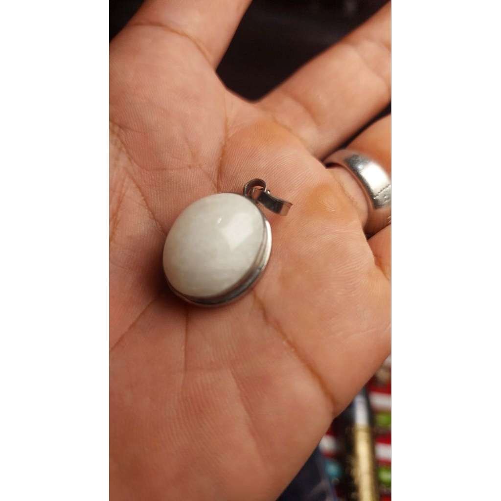 Liontin batu MG natural alam dim 18- 20 mm list monel