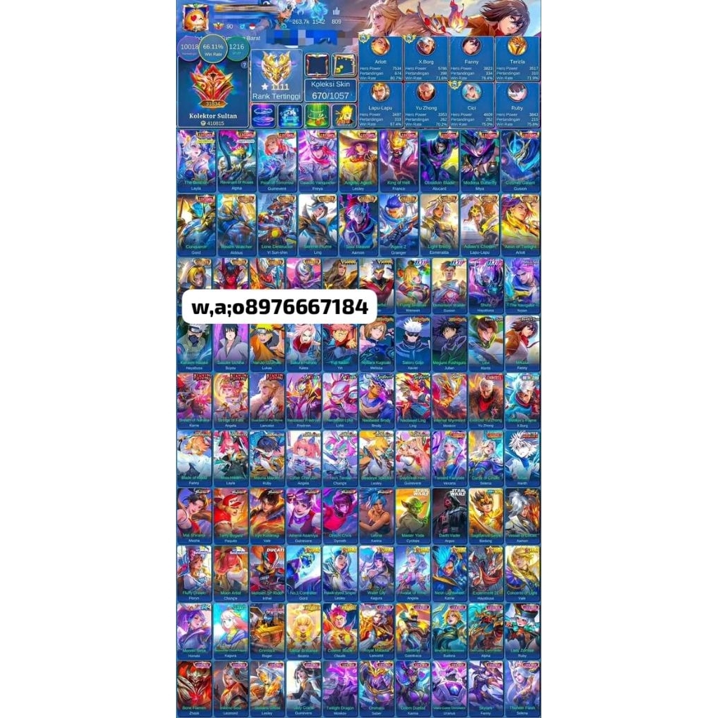 Jual akun mobile Legends sultan asli mumer