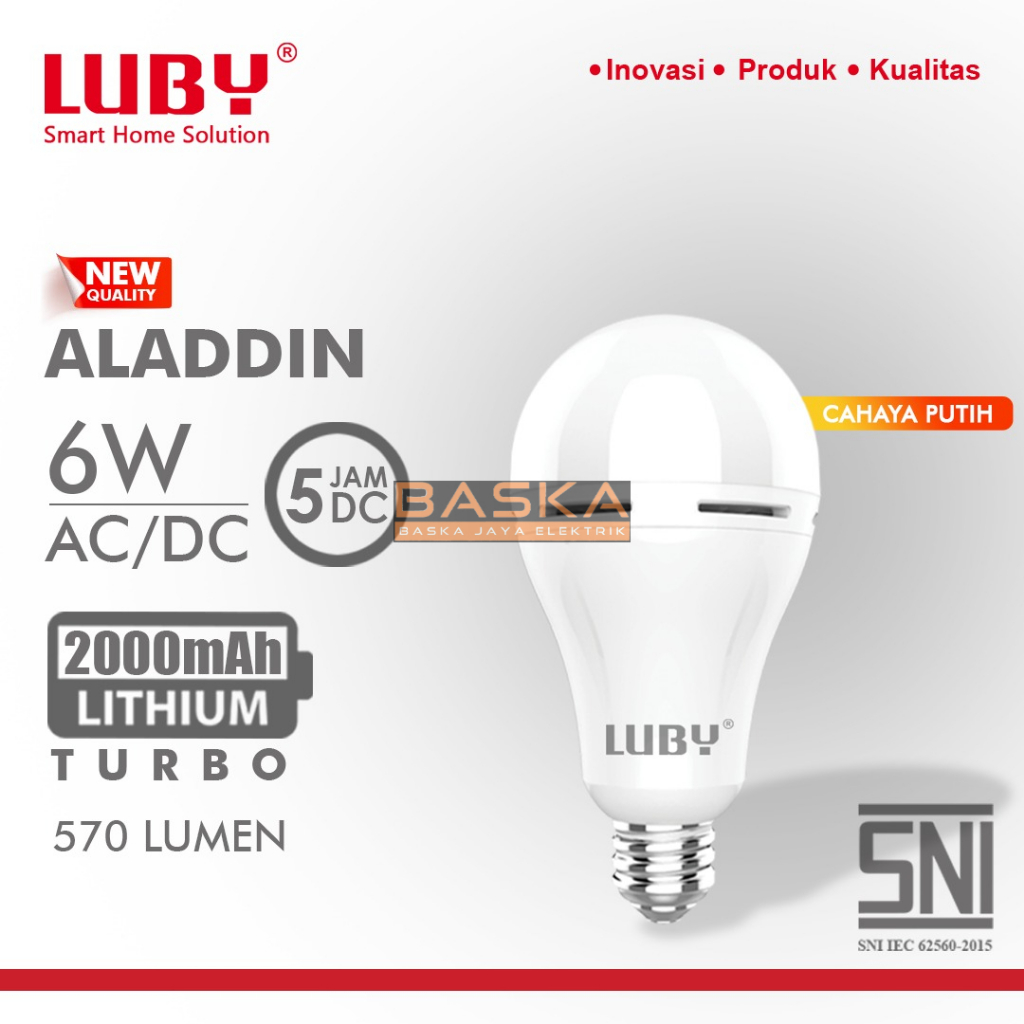 LUBY LAMPU EMERGENCY ALADDIN 6 8 10 12 16 20 WATT LUBY LED BULB EMERGENCY ALADDIN CAHAYA PUTIH