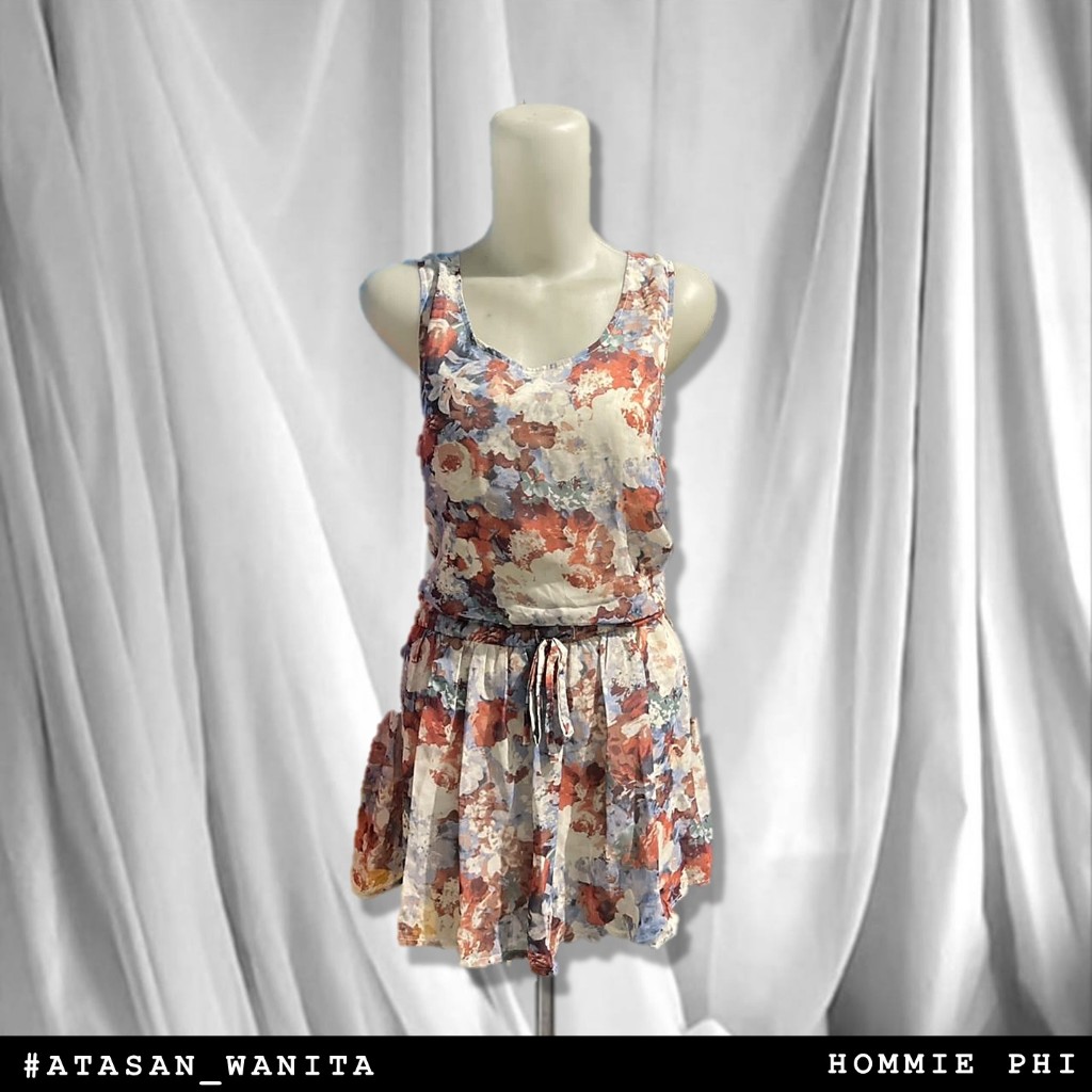 [HOMMIE PHI] Atasan Wanita Colza Chiffon Floral Merah Biru Cream - PRELOVED CLOTHING