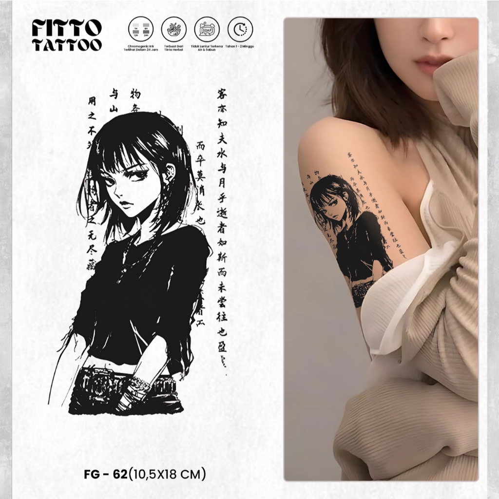 Tatto Temporary Huruf Cina Wanita Kuat Tato Semi Permenen Temporer Fruit Ink Halal