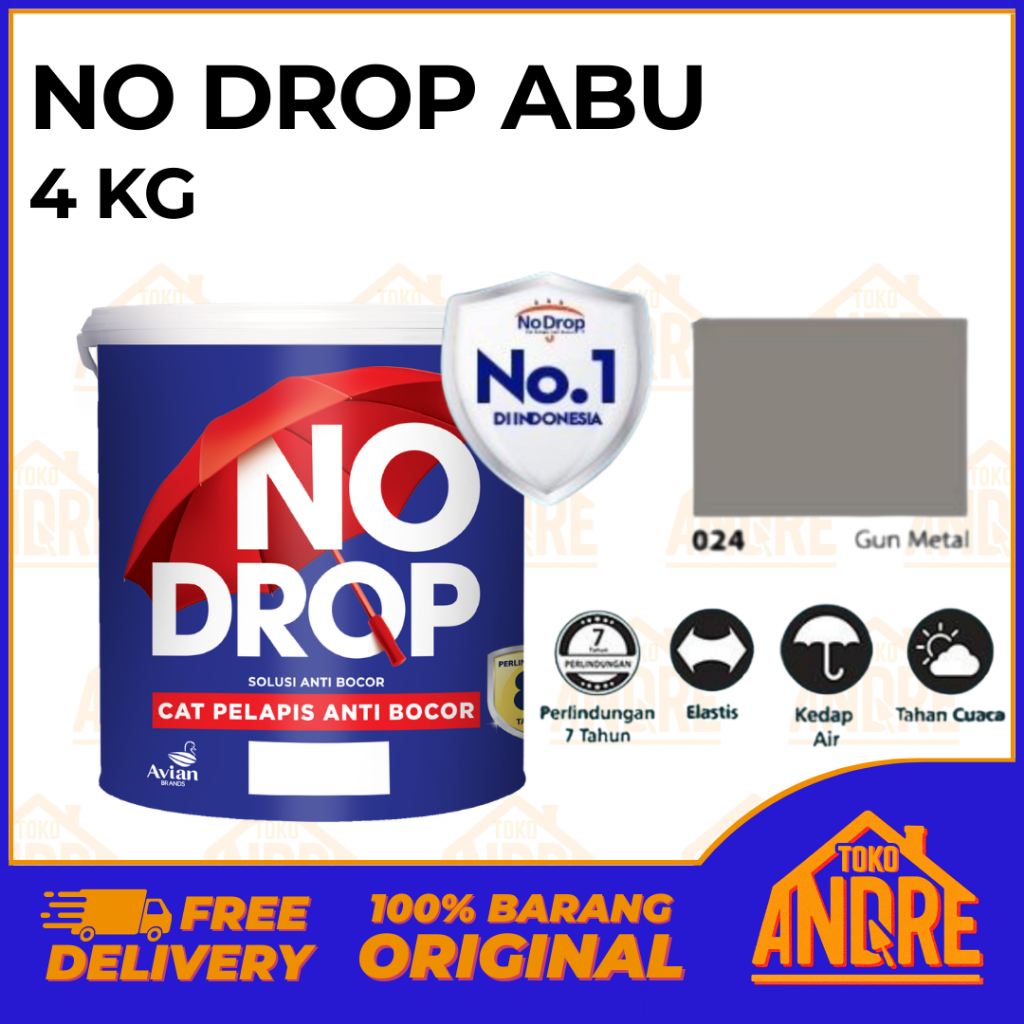 No Drop 4 Kg / 4 Kilo Abu 024 / Gun Metal Cat Pelapis Anti Bocor Air Kedap Waterproof Waterproofing