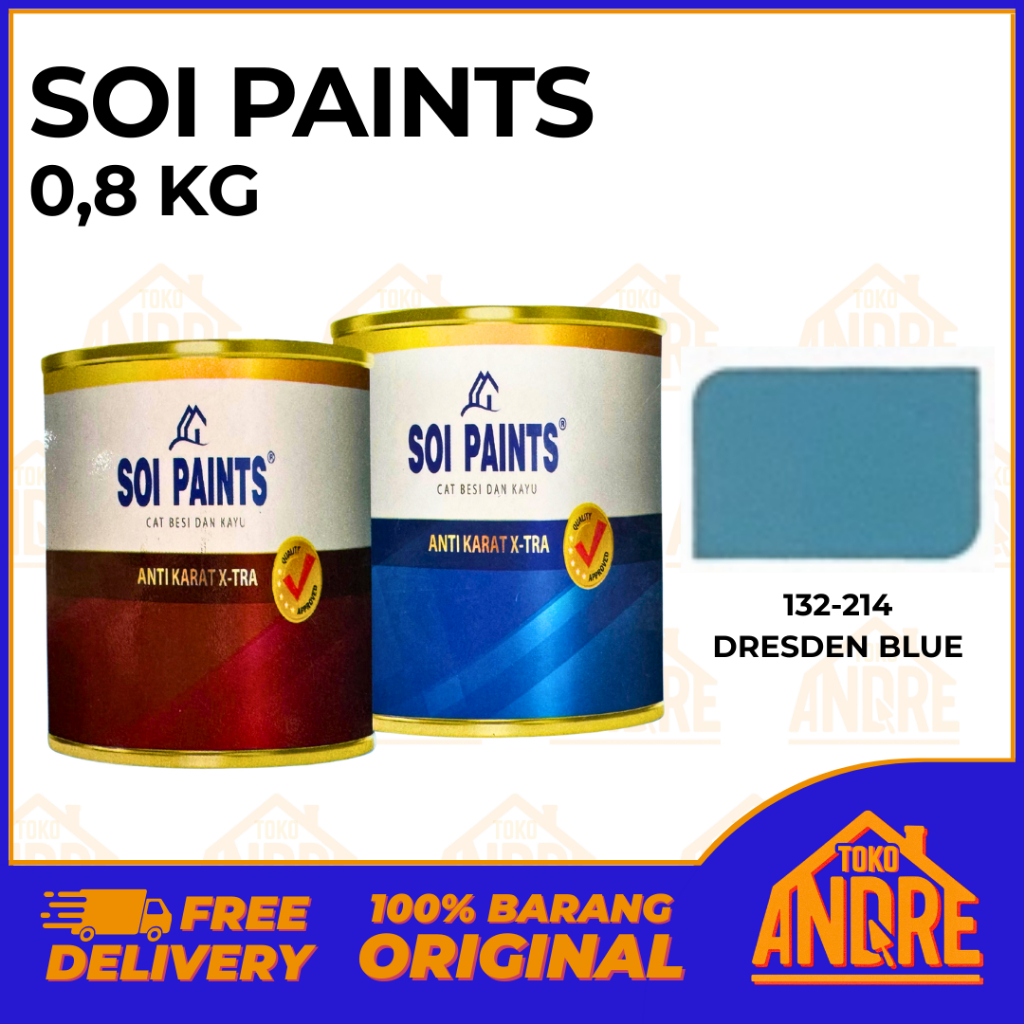 Soi Paints Cat Minyak Kayu dan Besi 0,8 Kg / 0,8 Kilo Semua Warna Dresden Blue / Biru 132-214