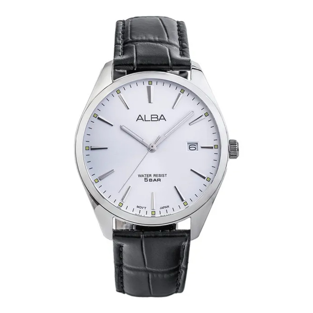 JAM TANGAN ANALOG PRIA ALBA AS9R03X1 / AS9R03 / AS9R03X SILVER WHITE DIAL QUARTZ MOVEMENT BLACK LEAT
