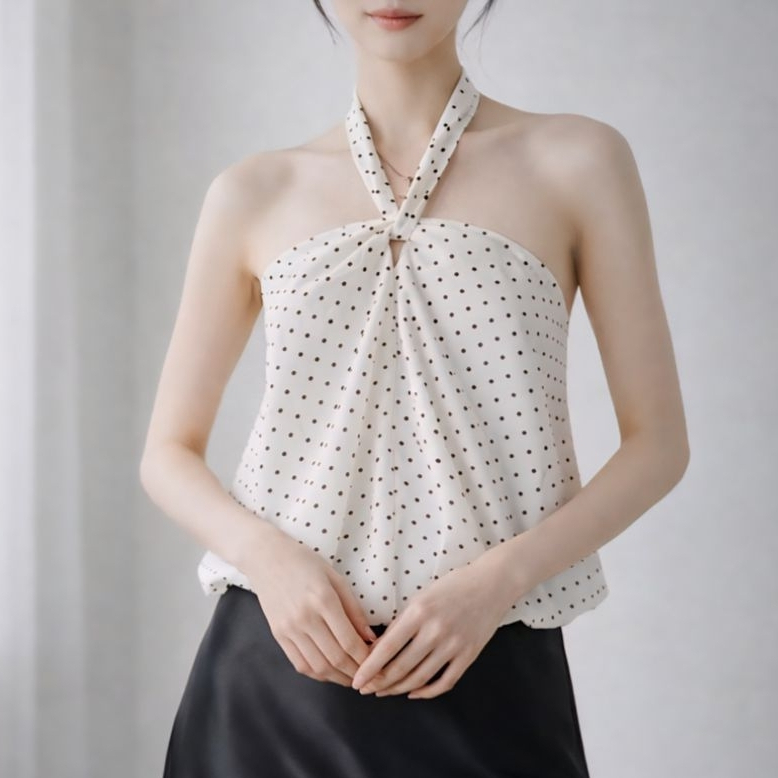 Lunera Top - Halter Polkadot Backless Top Atasan Halter Polkadot
