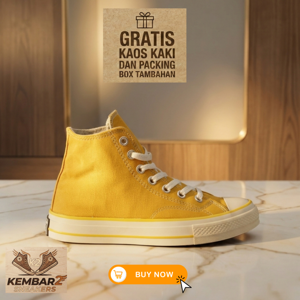 Converse All Star Classic Hi Foxing Kuning Kanvas Premium Original 100%