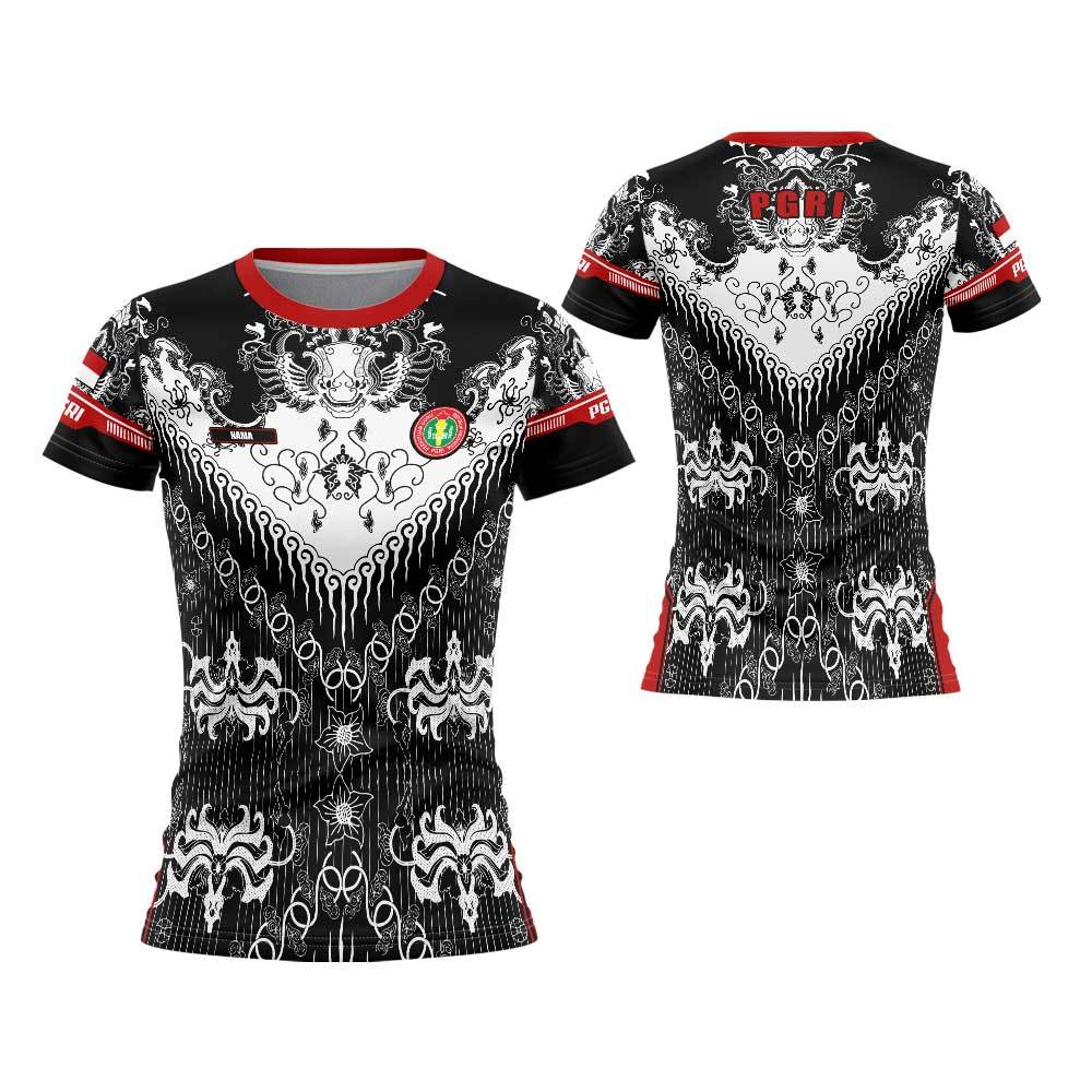Baju PGRI/Kaos Batik PGRI Polo Wanita Motip Batik PGRI Fullprint