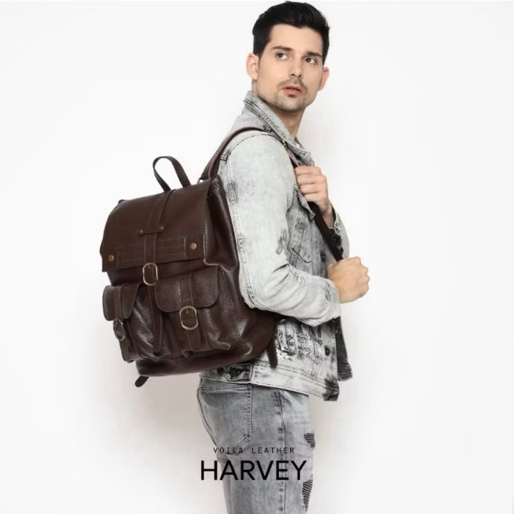 TAS RANSEL COKLAT KOPI BACKPACK BAG TAS KULIT WANITA PRIA TAS KULIT SEKEN TAS RANSEL KERJA LEATHER