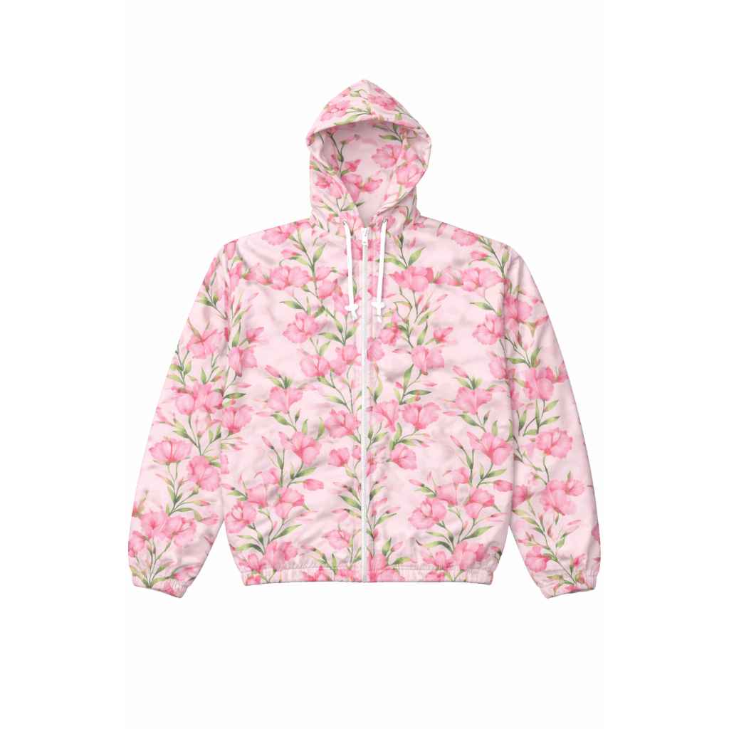 Jaket Parasut Wanita fullprint motif bunga pink