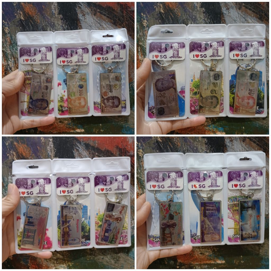 Souvenir Gantungan Kunci Singapore Merlion Persegi Panjang Besi Rectangle Keychain Dollar Satu Ganci