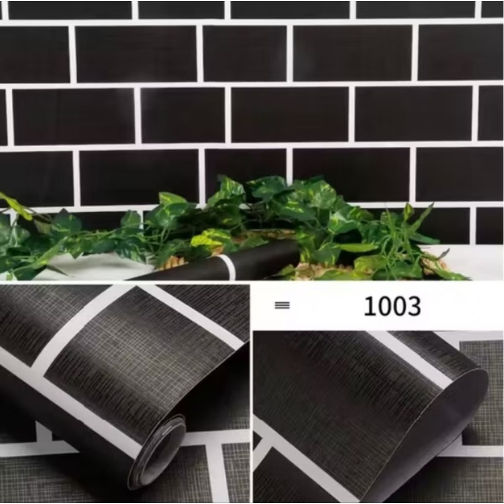 STIKER DINDING WALLPAPER DINDING BATA HITAM LIS PUTIH