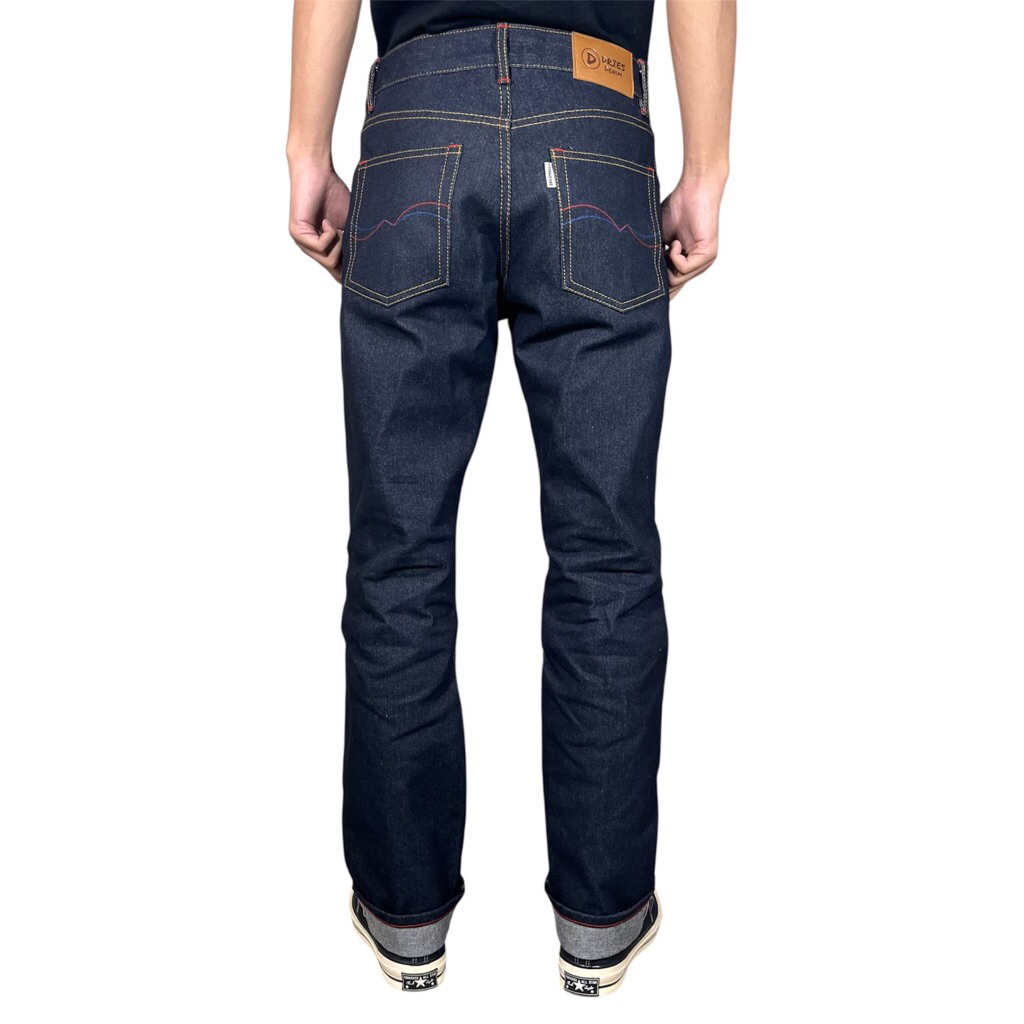 Driesproject- Panjang Jeans Celana Panjang Jeans Denim Raw Denim Biru Indigo 16oz Selvedge Garis Mer