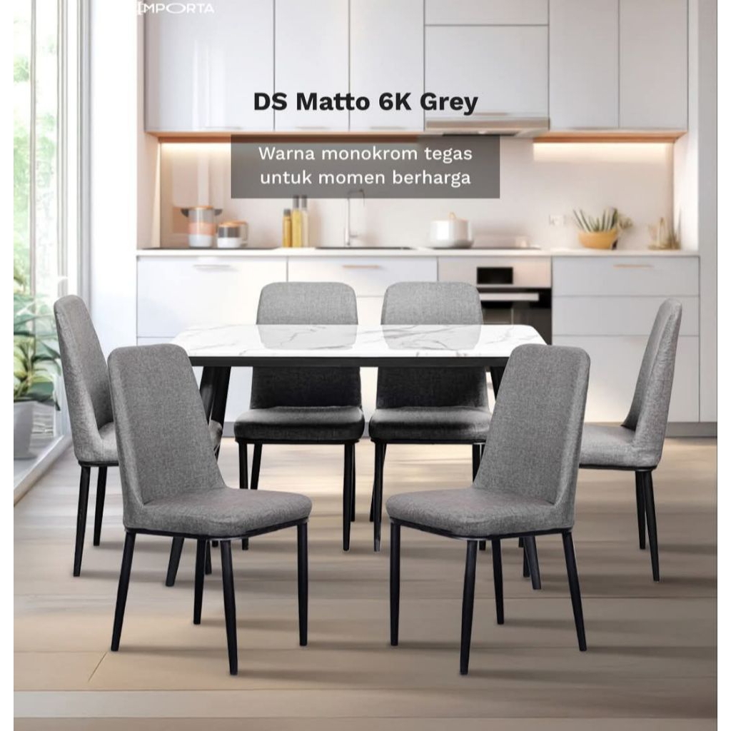 Meja Makan Batu Marmer Sintetis 6 Kursi IMPORTA DS MATTO Dining Set