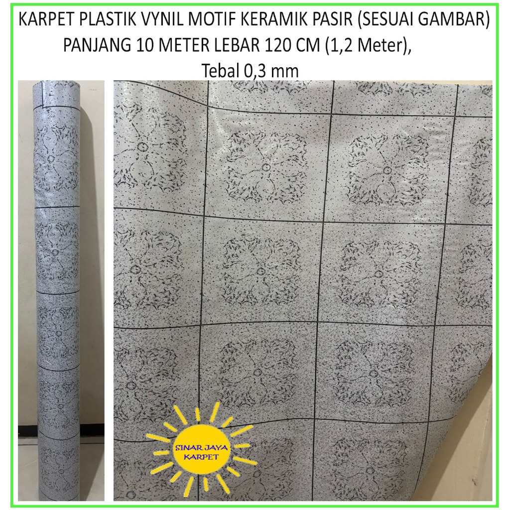 10 METER KARPET Lantai Plastik Vinyl 1 ROLL Lebar 1.2m MOTIF KERAMIK PASIR (SESUAI GAMBAR) PROMO