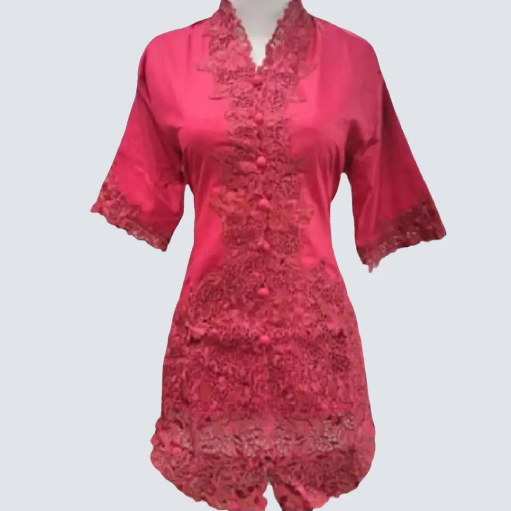 Atasan Kebaya Encim Bordir Polos Lengan Pendek Bahan Katun Premium Warna Merah