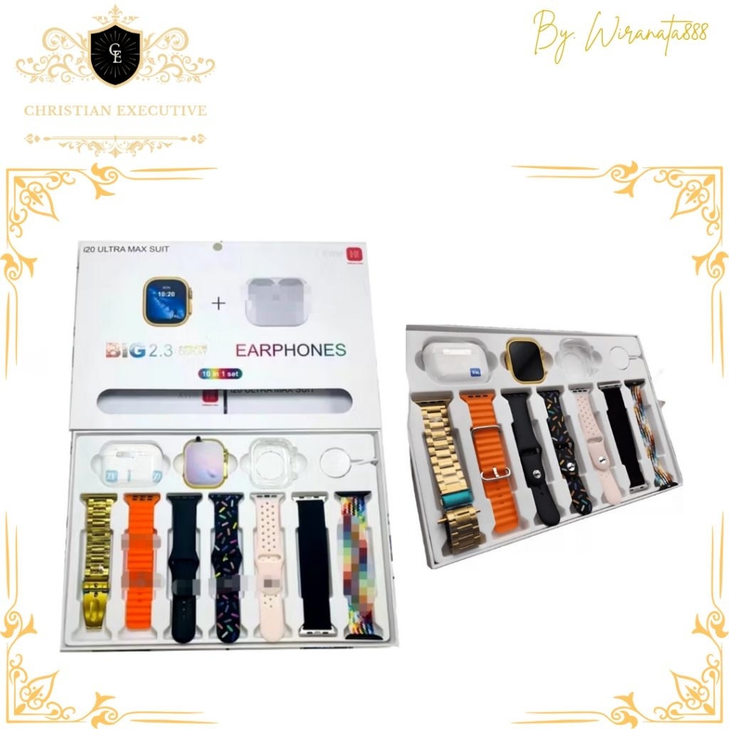 Smartwatch i20 ultra max 9in1 free airpods and case jam tangan exclusive full screen smartband