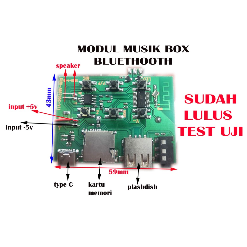 Modul box musik bluetooth lulus test