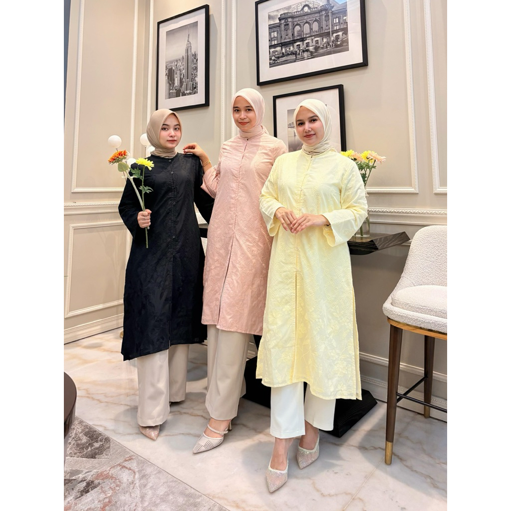 Tunik bahan katun paris Bordir +  full furing katun ero ( tunik saja) Kancing depan full  ori By Edn