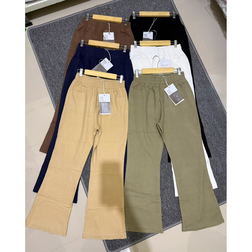 082 JINLING CUTBRAY PANTS | Celana Soft Jeans Cutbray  Pinggang Full karet Super Melar dan Tebal