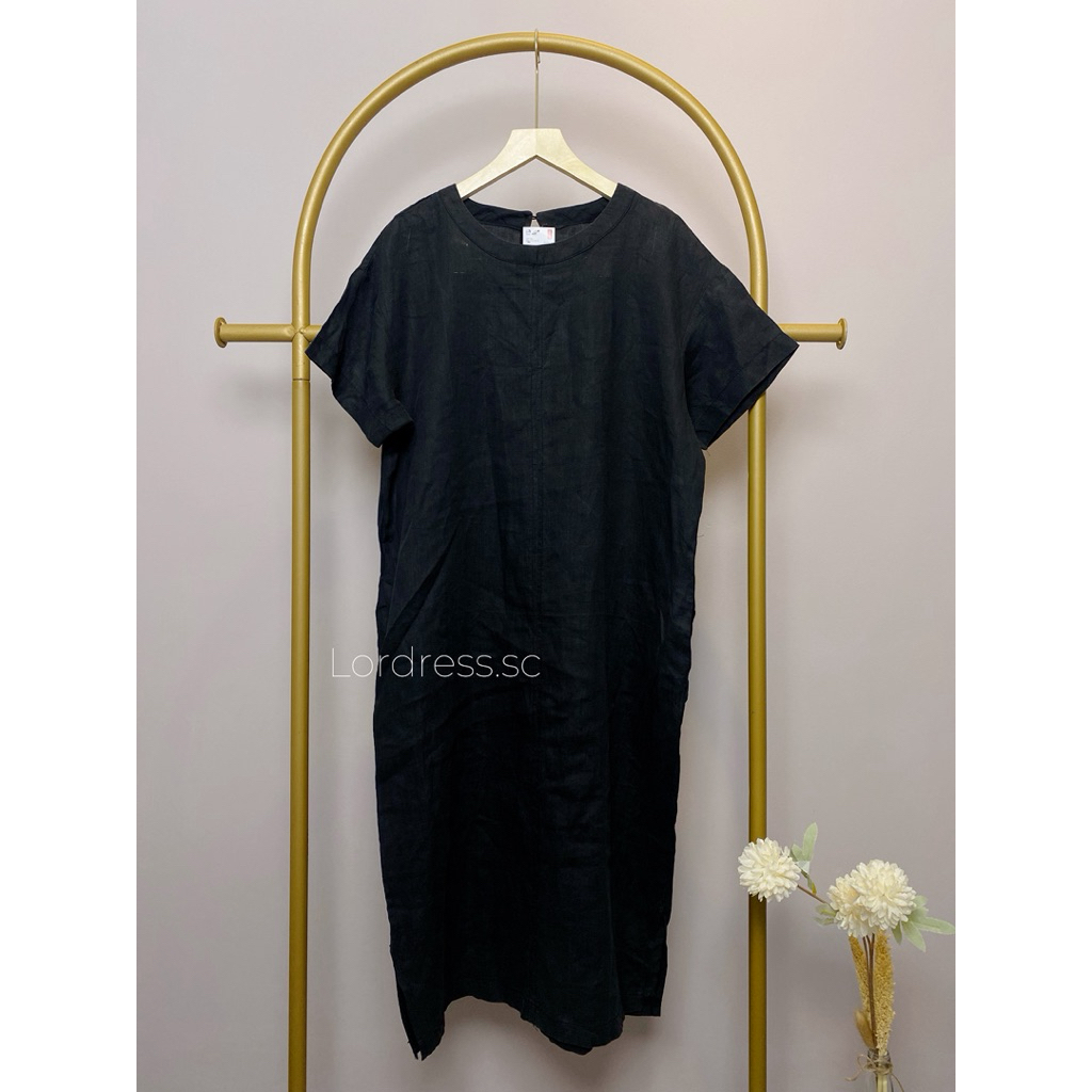 Preloved Midi Dress Kinen Japan Kawai Minimalis Kekinian Korean Style Dark Blue