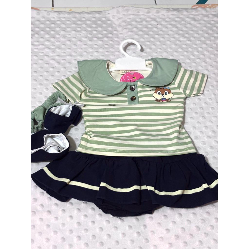Set bayi hijau garis + rok