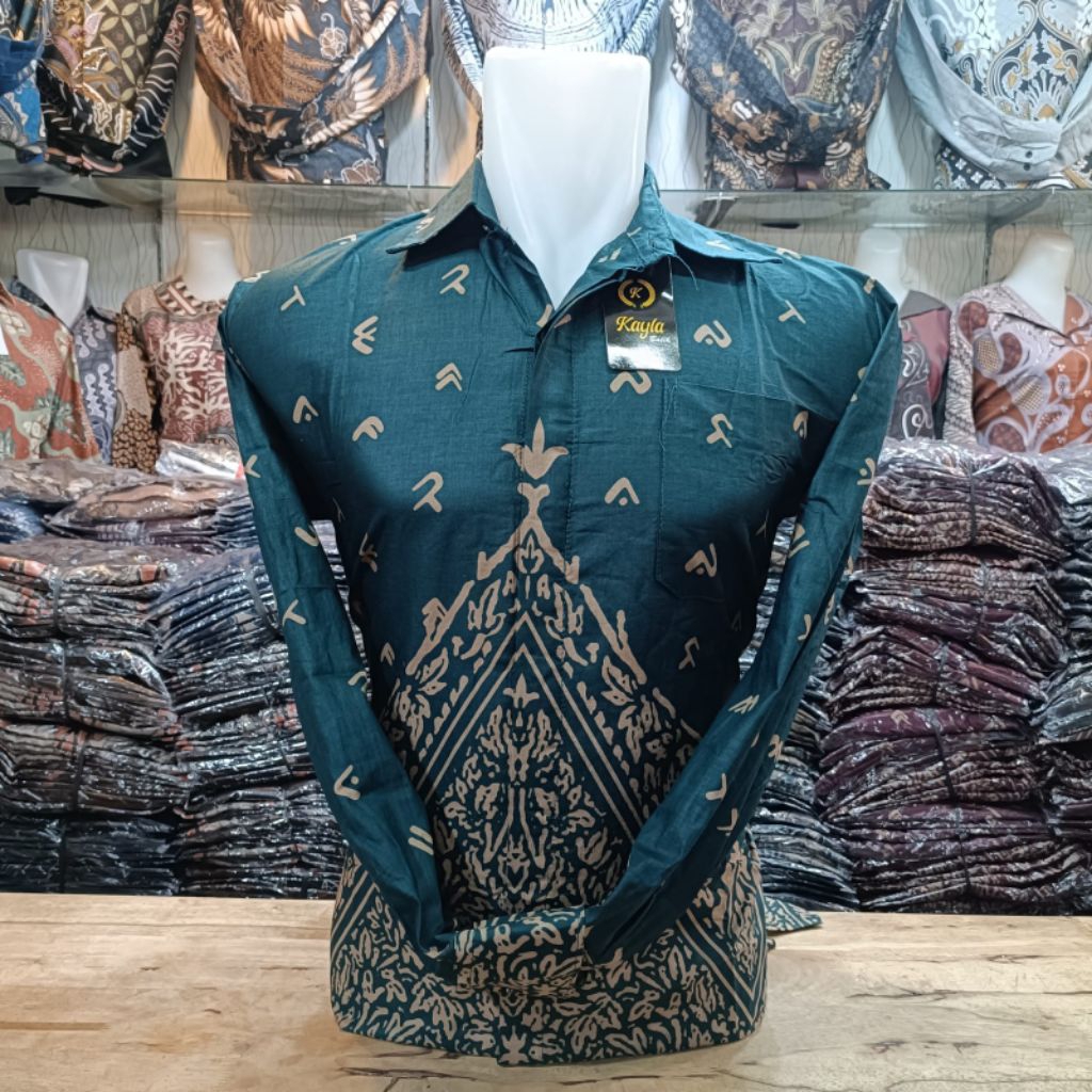 kemeja batik pria lengan panjang # Emerald