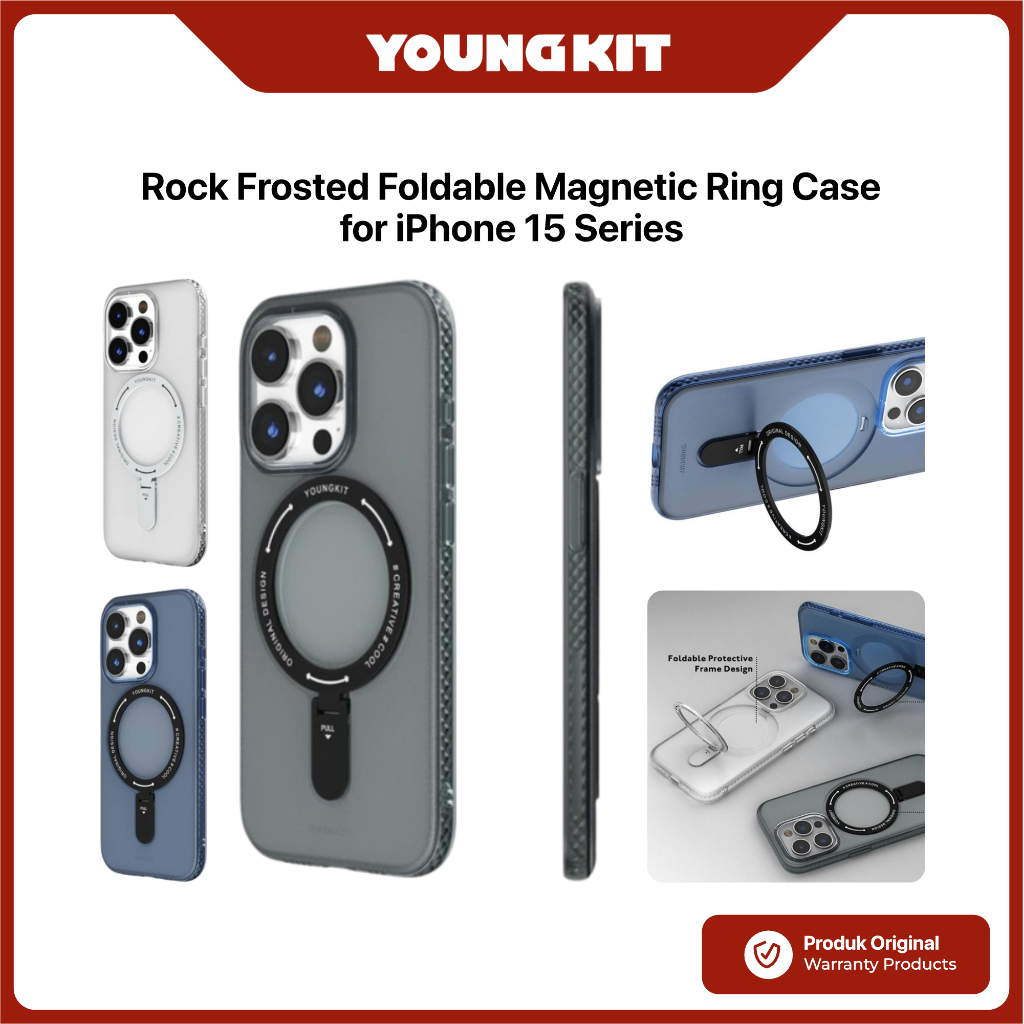 YOUNGKIT Case iPhone 15 Pro Max YOUNGKIT Rock Frosted Foldable Magnetic Ring Protective Casing Cover