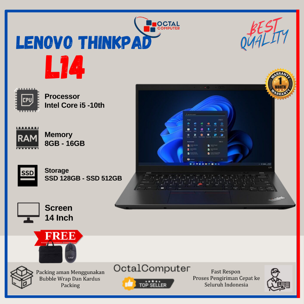 Laptop Lenovo Thinkpad L14 Core i5 Gen 10 | L14 G2 | L14 G1 Ryzen 5 - Second Murah Bergaransi