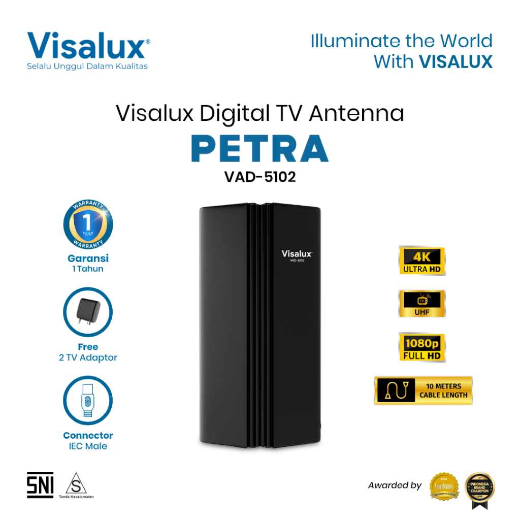 Visalux Petra Digital TV Antenna Indoor Outdoor - Antena Digital Luar Dalam Ruangan dengan Kabel 10 