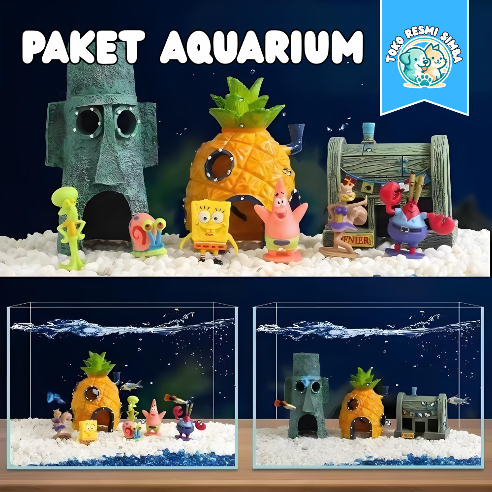Hiasan Aquarium Miniatur Resin Spongebob – Set 6 pcs untuk Dekorasi Akuarium Unik 0232+