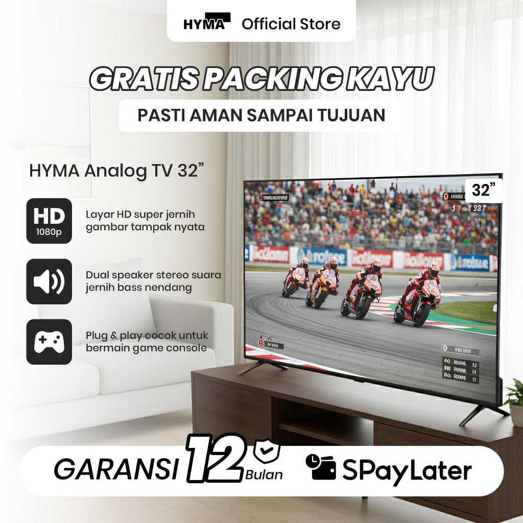 HYMA Analog TV 32 Inch LED Full HD – Televisi 32” 1920x1080 Need STB