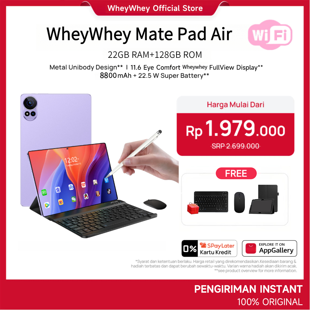 [Free+Keyboard Mouse] Wheywhey Tablet MatePad Air WiFI IPS 11.6"(22GB/128GB) Android 15 | Tablet Mur
