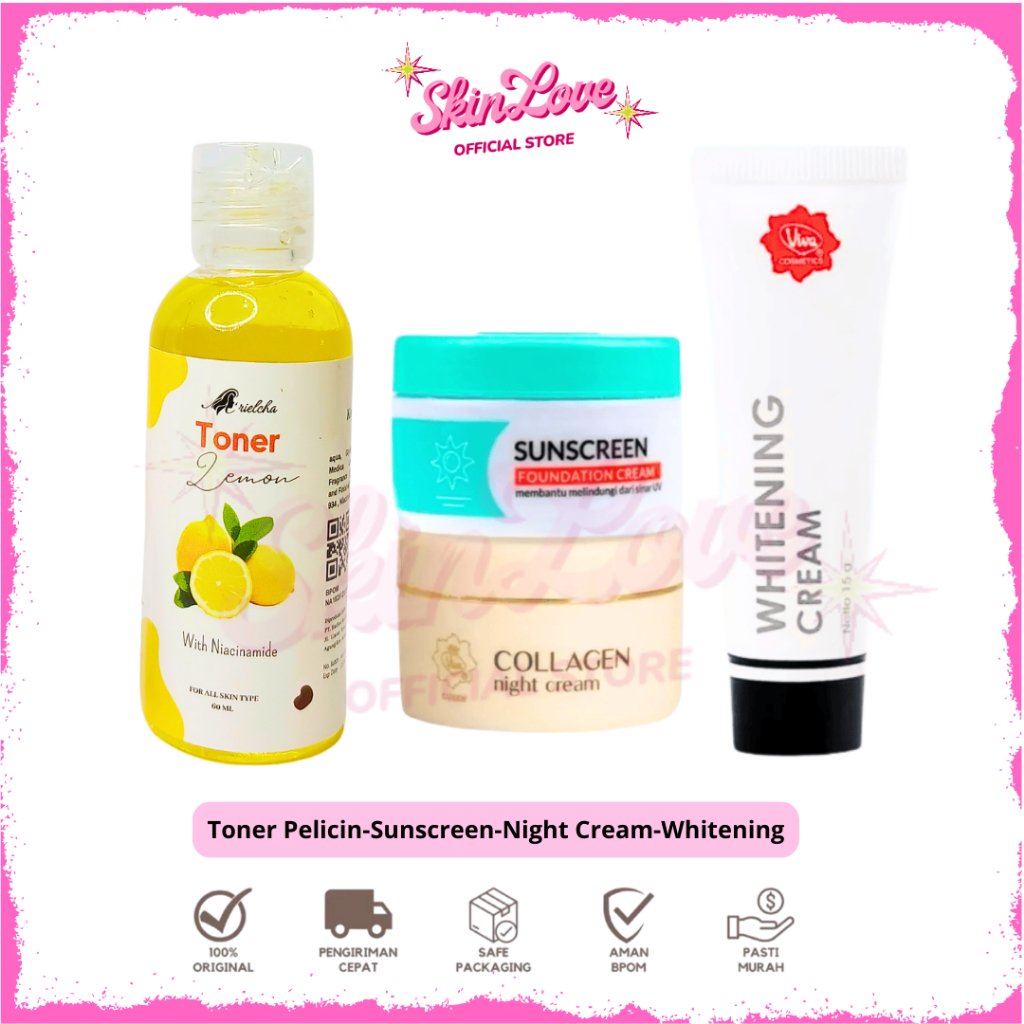 Paket Viva ( Isi 4 )  Whitening Cream Flek Hitam Perawatan Wajah Toner Glowing Mencerahkan Original 