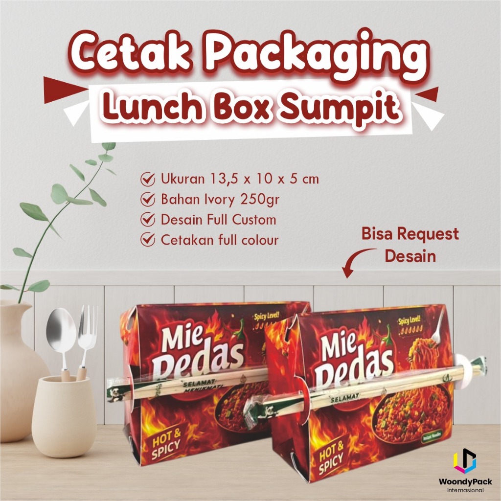 Paper Lunch Box Custom Nama Logo | Dus Kotak Makan Unik Ada Lubang Sumpit Grosir