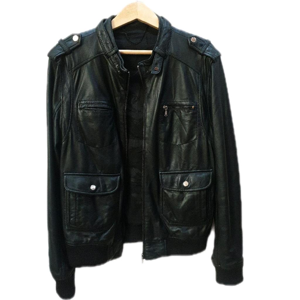 100% Genuine Sheepskin Xess Black Trucker Jacket LD 110 cm
