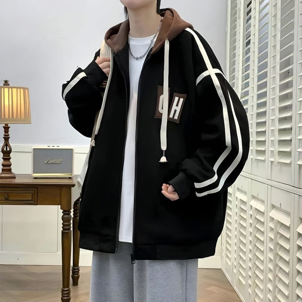 Jaketin Aja ( S - XXXXXL 6XL ) Zip Up Hoodie Big Size R H RH SIMPLE Jaket Varsity Mix Kombinasi Kore