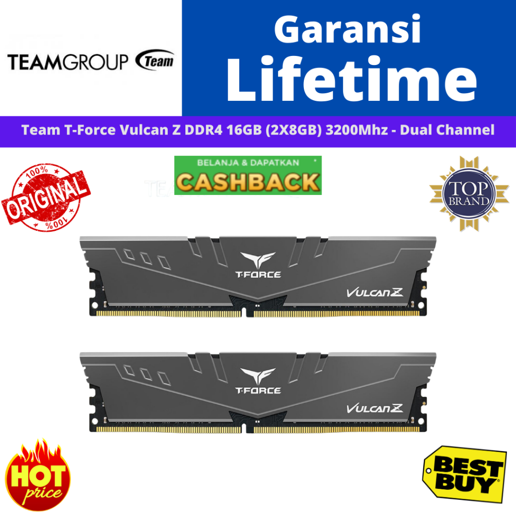 LONGDIMM DDR4 16GB (2X8GB) 3200Mhz Team T-Force Vulcan Z Dual Channel