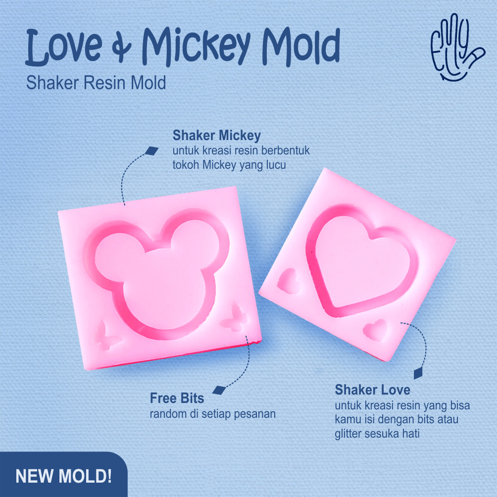 Cetakan Resin / Resin Mold Mickey Mouse Love Hati Shaker