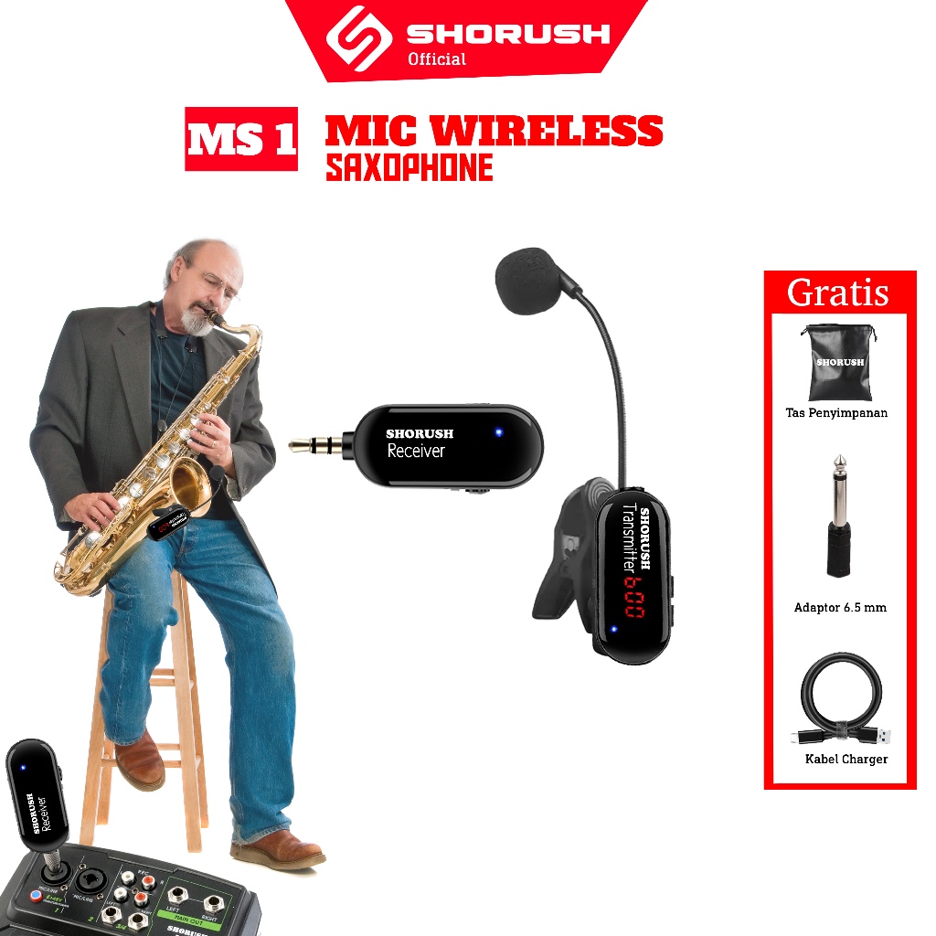 Shorush - MS 1 Microphone Wireless Saxophone Audio Mic Mixer