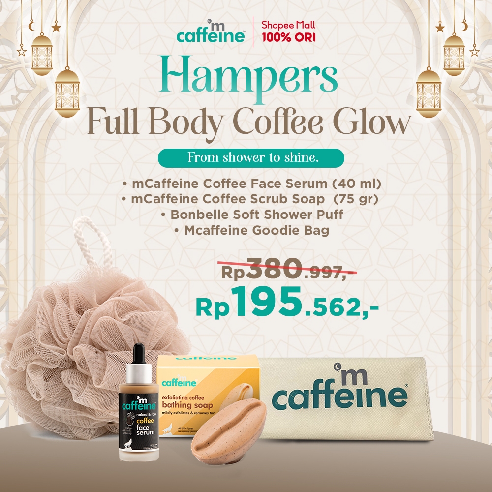 Hampers Full Body Coffee Glow, Mcaffeine Face Serum, Bathing Bar, Soft Shower Puff