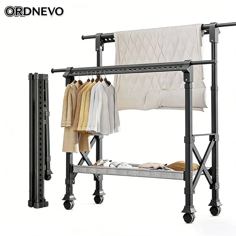 Jemuran Baju Lipat Aluminium Jemuran Baju Dengan roda Jemuran Baju Besi Kuat Besar