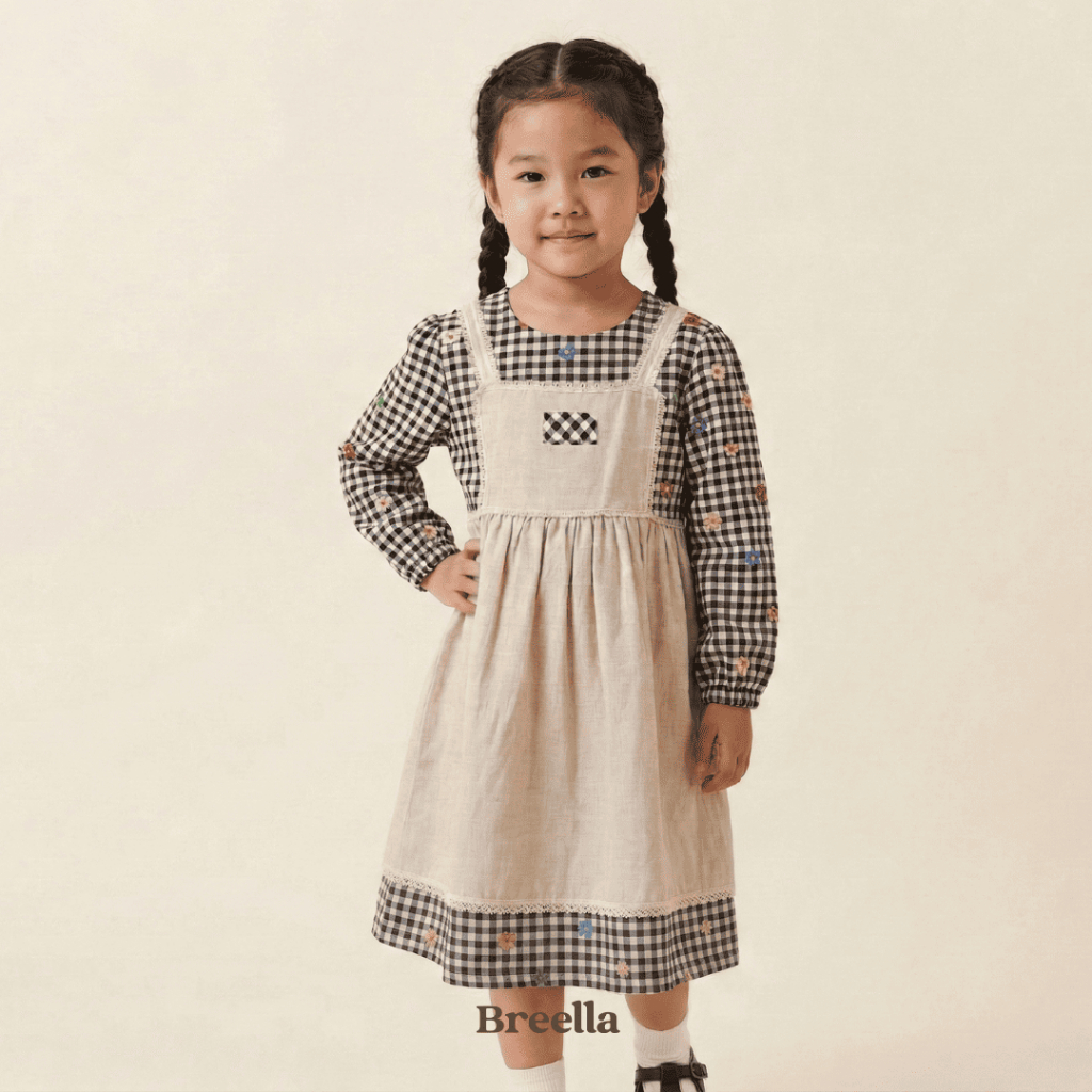 BREELLA – Selina Pinafore Midi Tunic – Gingham Cotton – Dress Muslim Anak Perempuan 3–8 Tahun