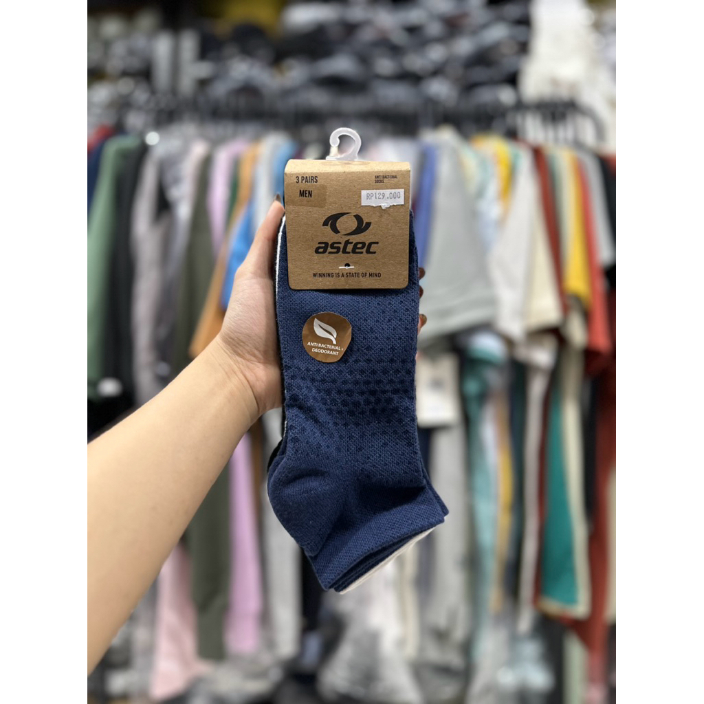 KAOS KAKI UNISEX RUNNING ASTEC LABU ANKLE SOCKS ASCSOM5UF5MX 3PAIRS ORIGINAL ANTI BACTERIAL