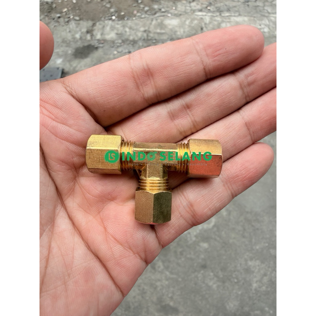 NEPEL TEE SAMBUNGAN SELANG TEMBAGA 1/4" UNION CONNECTOR T KUNINGAN WM Compression DRAT 6.35MM FERRUL