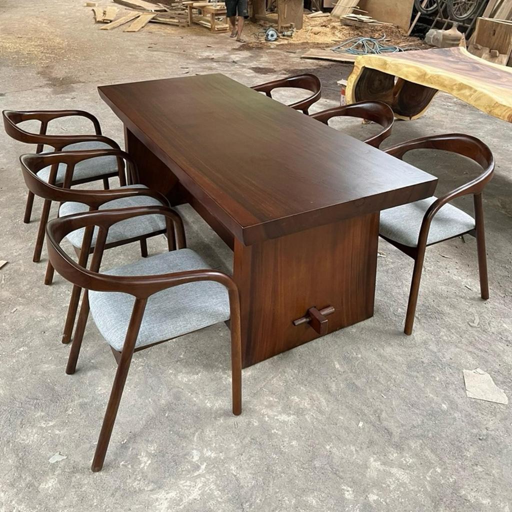 KayuKozy Meja Makan Kayu Trembesi Solid Set 6 Kursi Minimalis Modern Dining Table