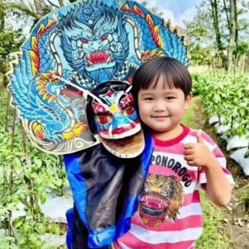 Kostum Jaranan Barong Reog Anak Lengkap | Topeng Reog Ponorogo Mini | Kostum Pentas Sekolah