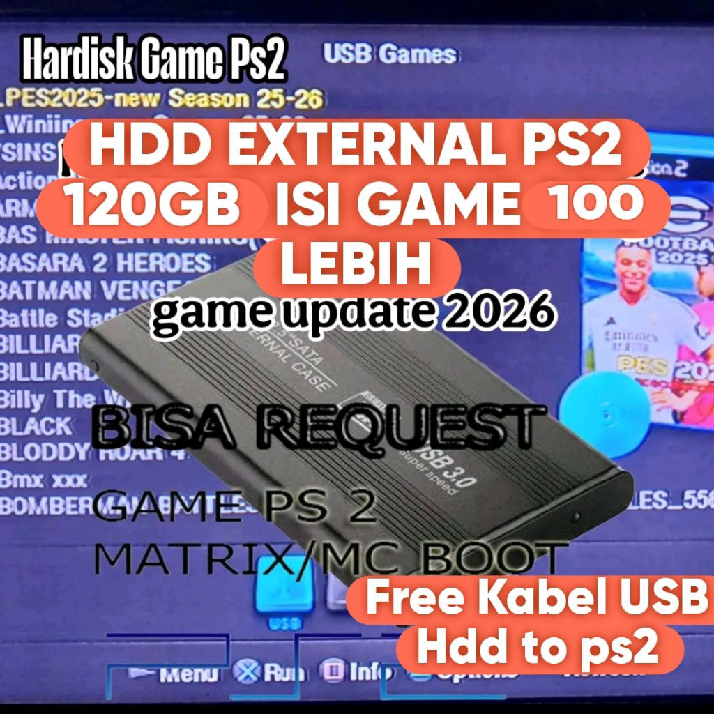 Hdd ps2 120gb hdd external ps2 isi game 100 lebih bisa request game